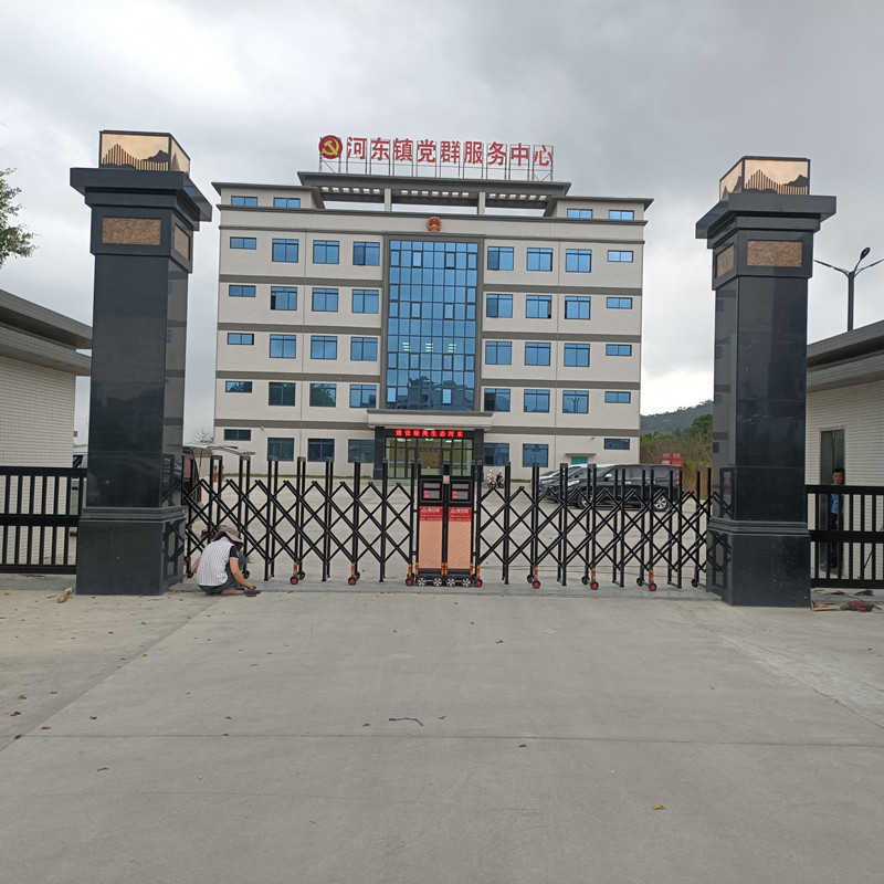 汕尾陆丰河东镇政府大门装置尊龙凯时平头网花电动伸缩门项目